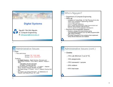 Bài giảng Digital Systems - Chapter 1: Introduction - Nguyễn Trần Hữu Nguyên