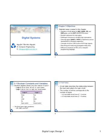 Bài giảng Digital Systems - Chapter 3: Objectives - Nguyễn Trần Hữu Nguyên