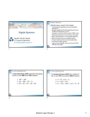 Bài giảng Digital Systems - Chapter 4: Objectives - Nguyễn Trần Hữu Nguyên