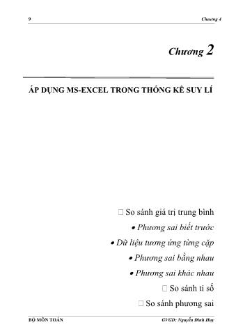 Bài giảng Phân tích dữ liệu khách hàng bằng chương trình MS-Excel - Chương 2: Áp dụng MS-Excel trong thống kê suy lí - Nguyễn Đình Huy