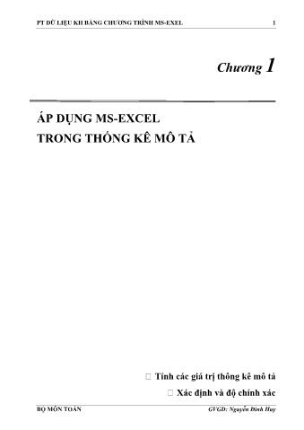 Bài giảng Phân tích dữ liệu khách hàng bằng chương trình MS-Excel - Chương 1: Áp dụng MS-Excel trong thống kê mô tả - Nguyễn Đình Huy