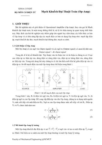 Bài giảng Thí nghiệm Trang bị điện trong máy công nghiệp (ME2006) - Bài 3: Mạch khuếch đại thuật toán (Op-Amp)