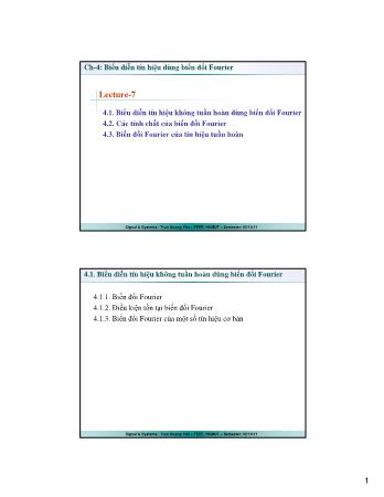 Bài giảng Tín hiệu và hệ thống - Chương 4: Biểu diễn tín hiệu dùng biến đổi Fourier - Bài 7 - Trần Quang Việt