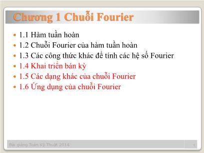 Bài giảng Toán kĩ thuật - Phần 1: Giải tích Fourier - Chương 1: Chuỗi Fourier (Tiếp theo)