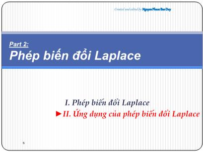 Bài giảng Toán kĩ thuật - Phần 2: Phép biến đổi Laplace - II. Ứng dụng của phép biến đổi Laplace - Nguyen Phuoc Bao Duy
