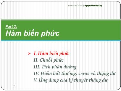 Bài giảng Toán kĩ thuật - Phần 3: Hàm biến phức - I. Hàm biến phức - Nguyen Phuoc Bao Duy