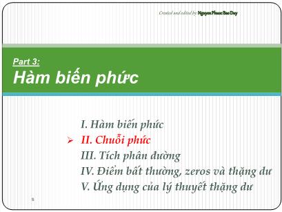 Bài giảng Toán kĩ thuật - Phần 3: Hàm biến phức - II. Chuỗi phức - Nguyen Phuoc Bao Duy