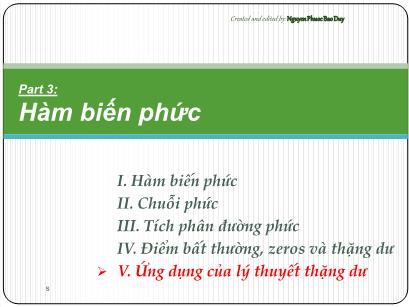 Bài giảng Toán kĩ thuật - Phần 3: Hàm biến phức - V. Ứng dụng của lý thuyết thặng dư - Nguyen Phuoc Bao Duy