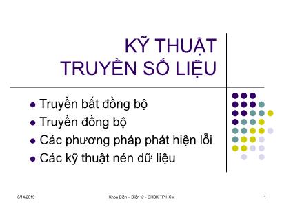 Bài giảng Truyền số liệu và mạng thông tin số - Chương 2: Kỹ thuật truyền số liệu - Đặng Ngọc Hạnh