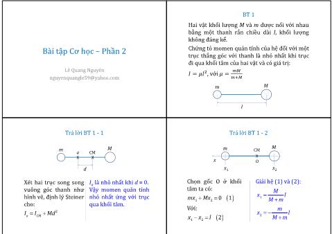 Bài giảng Vật Lý 1 - Phần 1: Cơ học - Bài tập Cơ học (Phần 2) - Lê Quang Nguyên