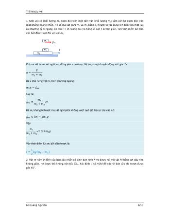 Bài giảng Vật Lý 1 - Phần 1: Cơ học - Câu hỏi phần cơ học - Lê Quang Nguyên