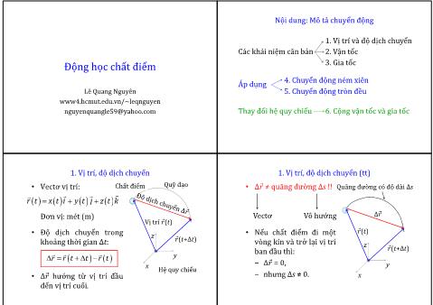 Bài giảng Vật Lý 1 - Phần 1: Cơ học - Chương 1: Động học chất điểm - Lê Quang Nguyên