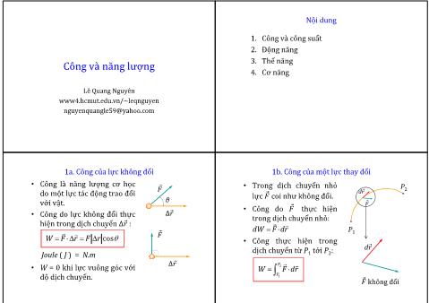 Bài giảng Vật Lý 1 - Phần 1: Cơ học - Chương 3: Công và năng lượng - Lê Quang Nguyên