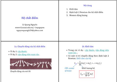 Bài giảng Vật Lý 1 - Phần 1: Cơ học - Chương 4: Hệ chất điểm - Lê Quang Nguyên