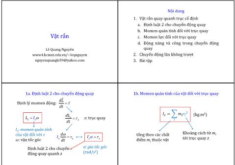 Bài giảng Vật Lý 1 - Phần 1: Cơ học - Chương 5: Vật rắn - Lê Quang Nguyên