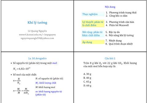 Bài giảng Vật Lý 1 - Phần 2: Nhiệt học - Bài: Khí lý tưởng - Lê Quang Nguyên