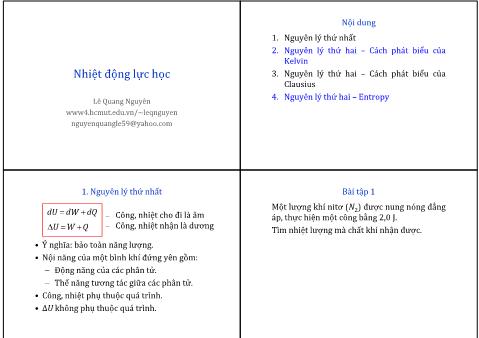 Bài giảng Vật Lý 1 - Phần 2: Nhiệt học - Bài: Nhiệt động lực học - Lê Quang Nguyên