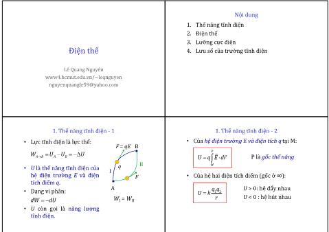Bài giảng Vật Lý 1 - Phần 3: Điện từ học - Bài: Điện thế - Lê Quang Nguyên