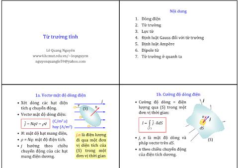 Bài giảng Vật Lý 1 - Phần 3: Điện từ học - Bài: Từ trường tĩnh - Lê Quang Nguyên