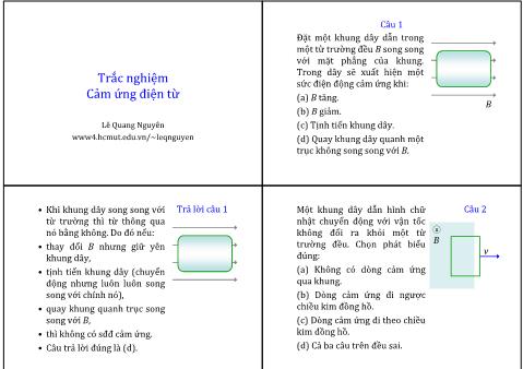 Bài giảng Vật Lý 1 - Phần 3: Điện từ học - Trắc nghiệm Cảm ứng điện từ - Lê Quang Nguyên