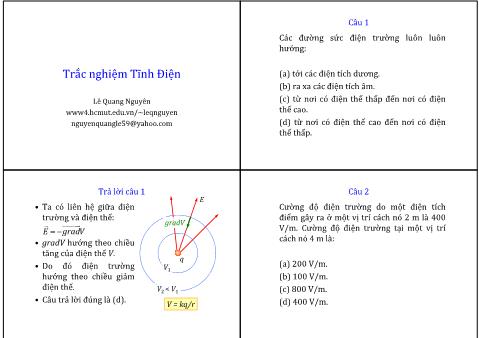 Bài giảng Vật Lý 1 - Phần 3: Điện từ học - Trắc nghiệm Tĩnh Điện - Lê Quang Nguyên