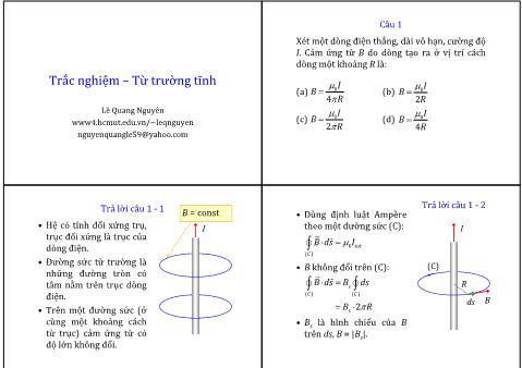 Bài giảng Vật Lý 1 - Phần 3: Điện từ học - Trắc nghiệm Từ trường tĩnh - Lê Quang Nguyên