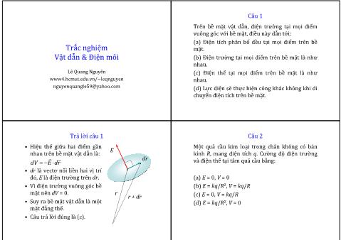 Bài giảng Vật Lý 1 - Phần 3: Điện từ học - Trắc nghiệm Vật dẫn & Điện môi - Lê Quang Nguyên