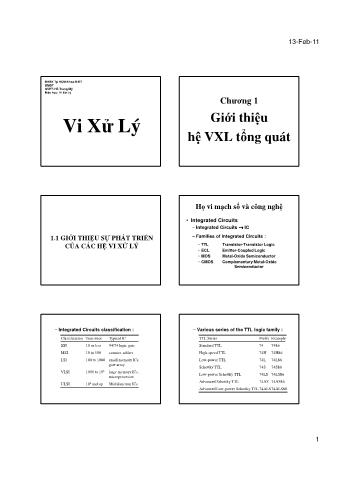 Bài giảng Vi xử lý - Chương 1: Giới thiệu hệ VXL tổng quát - Hồ Trung Mỹ