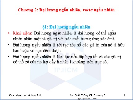 Bài giảng Xác suất thống kê - Chương 2: Đại lượng ngẫu nhiên, vectơ ngẫu nhiên