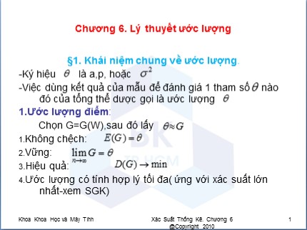 Bài giảng Xác suất thống kê - Chương 6: Lý thuyết ước lượng