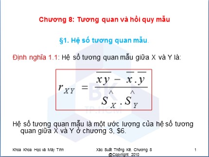 Bài giảng Xác suất thống kê - Chương 8: Tương quan và hồi quy mẫu