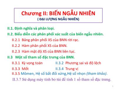 Bài giảng Xác suất thống kê - Chương II: Biến ngẫu nhiên