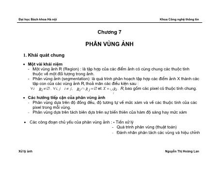 Bài giảng Xử lý ảnh - Chương 7: Phân vùng ảnh - Nguyễn Thị Hoàng Lan