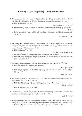 Bài tập Lý thuyết trường điện từ - Chương 3: Dịch chuyển điện-Luật Gauss-Dive - Nguyễn Việt Sơn