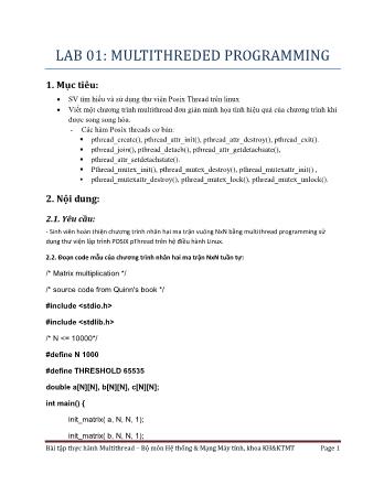 Bài tập thực hành Multithread - Lab 01: Multithreded programming