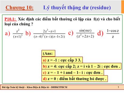 Bài tập Toán kĩ thuật - Chương 10: Lý thuyết thặng dư (residue)