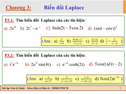 Bài tập Toán kĩ thuật - Chương 3: Biến đổi Laplace