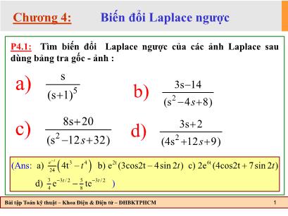 Bài tập Toán kĩ thuật - Chương 4: Biến đổi Laplace ngược