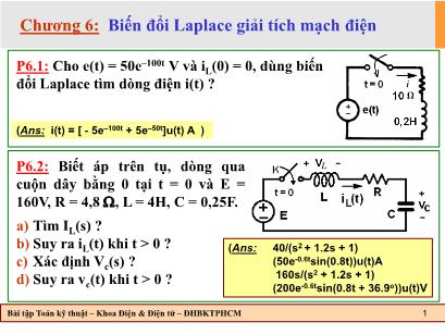 Bài tập Toán kĩ thuật - Chương 6: Biến đổi Laplace giải tích mạch điện