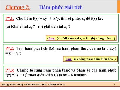 Bài tập Toán kĩ thuật - Chương 7: Hàm phức giải tích