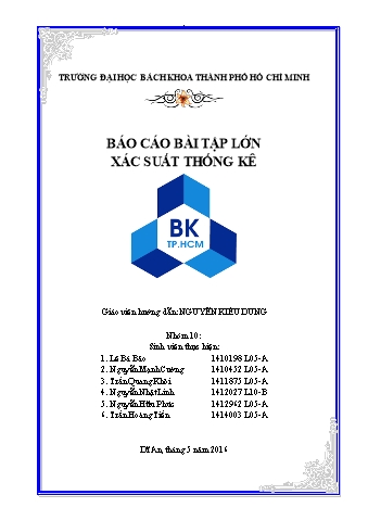 Báo cáo bài tập lớn Xác suất thống kê - Đề tài 10