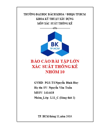 Báo cáo Bài tập lớn Xác suất thống kê - Nhóm 10