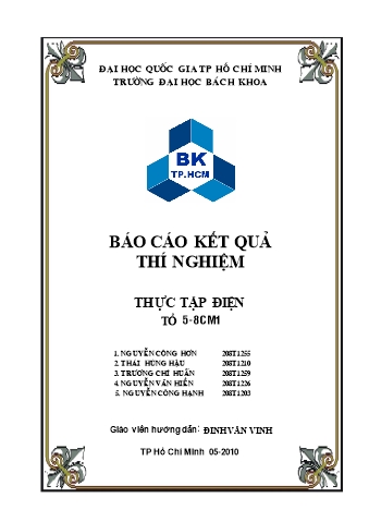 Báo cáo kết quả thí nghiệm thực tập điện