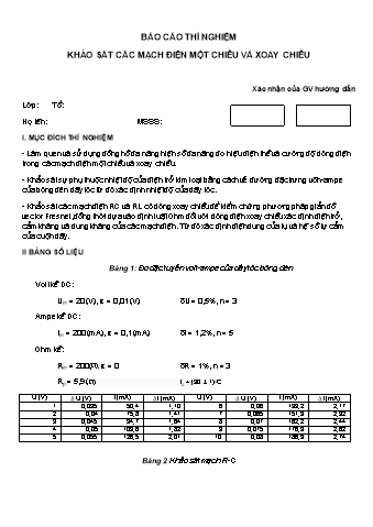 Báo cáo thí nghiệm Khảo sát các mạch điện một chiều và xoay chiều