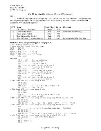 Các TD lập trình Z80 (phần đọc thêm của VXL-chương 2) - Hồ Trung Mỹ