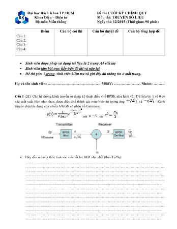 Đề thi cuối kỳ chính quy môn Truyền số liệu