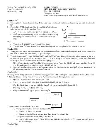 Đề thi cuối kỳ môn Truyền số liệu và mạng