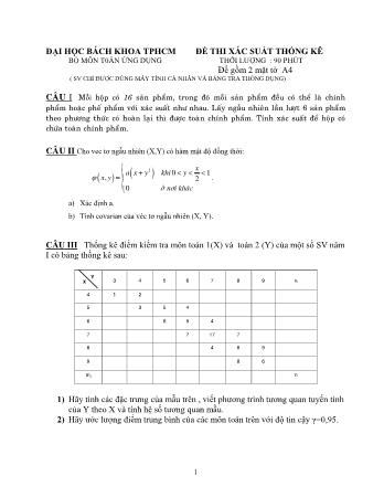 Đề thi học kì I môn Xác suất thống kê - Năm học 2012-2013