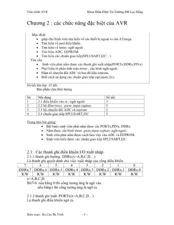 Giáo trình AVR - Chương 2: Các chức năng đặc biệt của AVR - Cao Bá Vinh