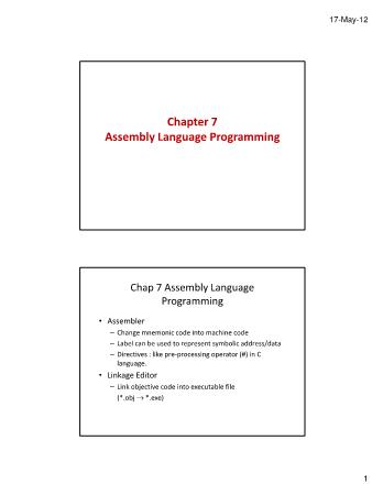 The 8051 Microcontroller - Chapter 7: Assembly Language Programming - Lê Chí Thông